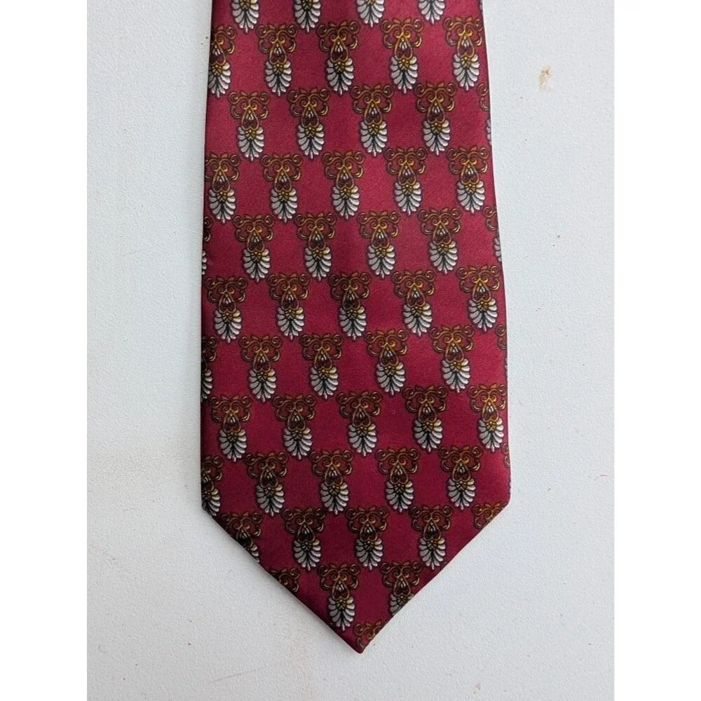 Givenchy Mens Silk Tie Burgundy Red Floral Medallion Print Designer